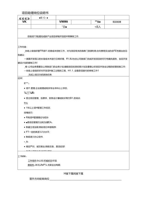 企业公司项目助理岗位说明书.docx