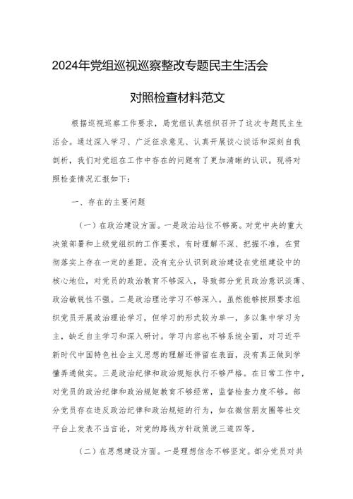 2024年党组巡视巡察整改专题民主生活会对照检查材料范文.docx
