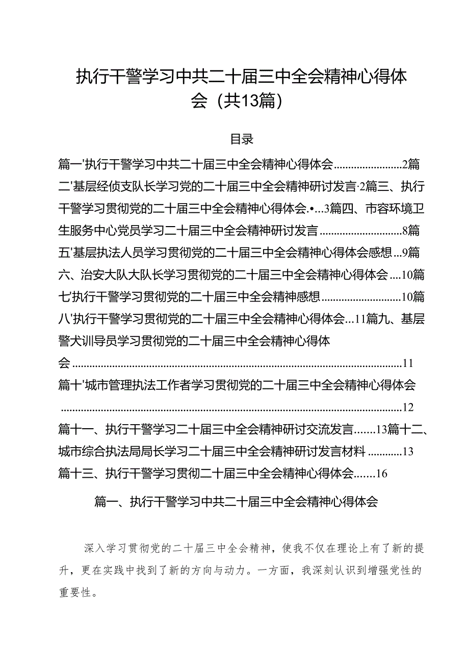 执行干警学习中共二十届三中全会精神心得体会（共13篇）.docx_第1页