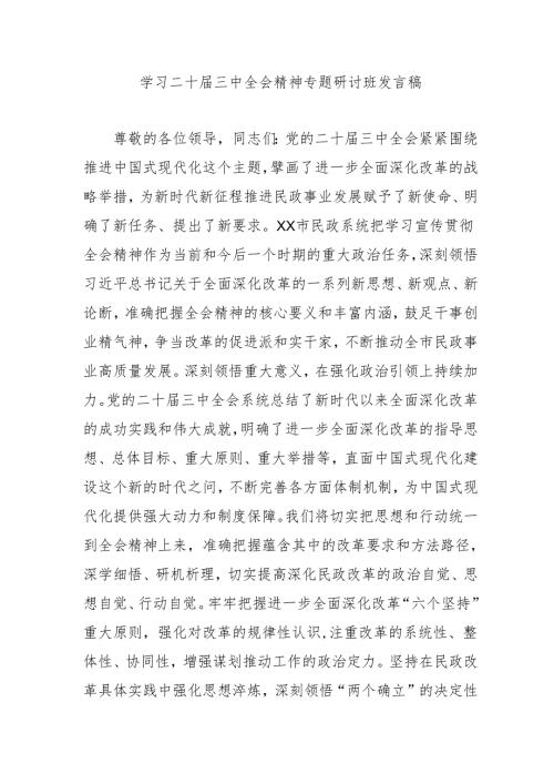 2024年开展学习二十届三中全会精神专题研讨班发言稿合计3份.docx