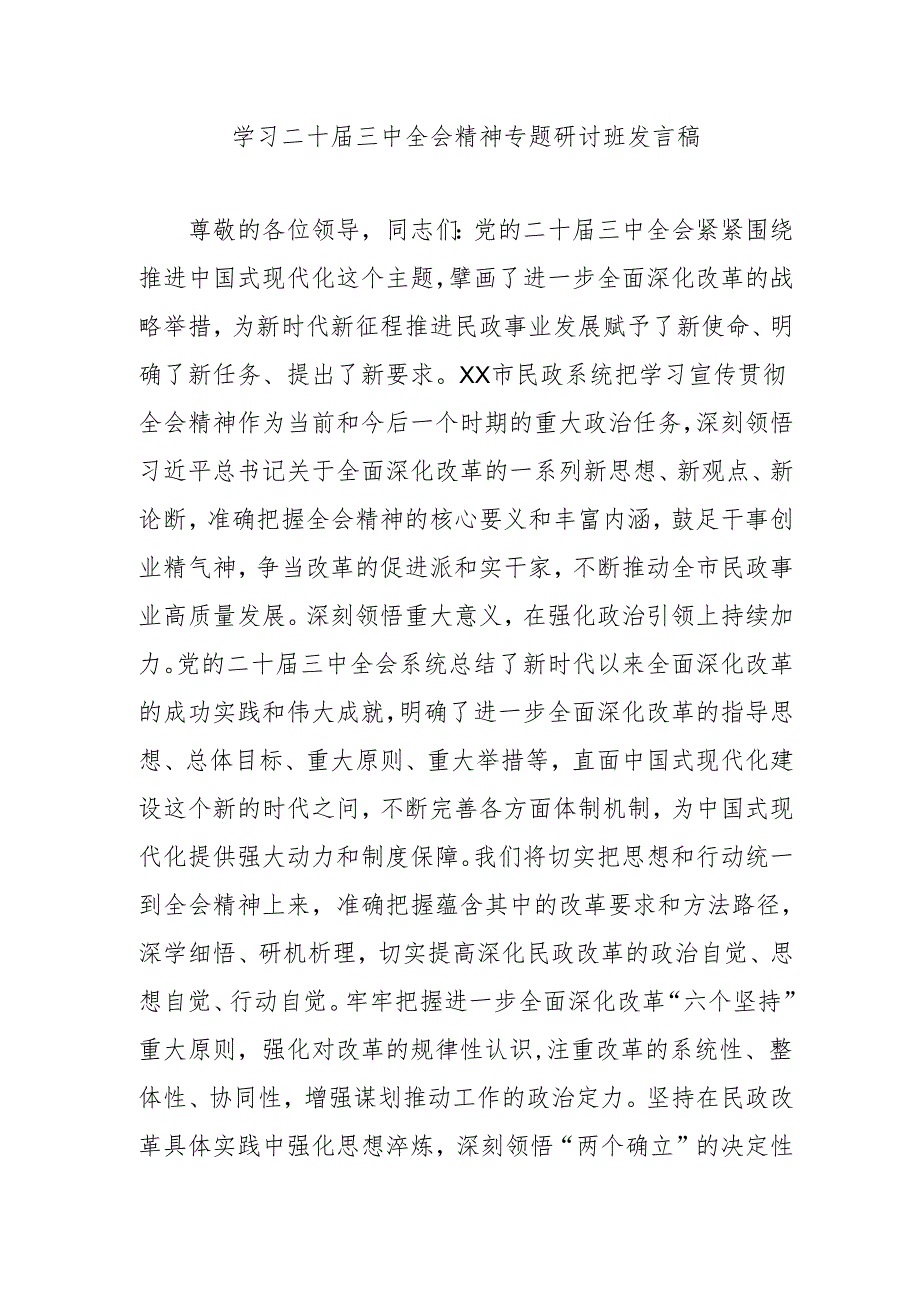 2024年开展学习二十届三中全会精神专题研讨班发言稿合计3份.docx_第1页