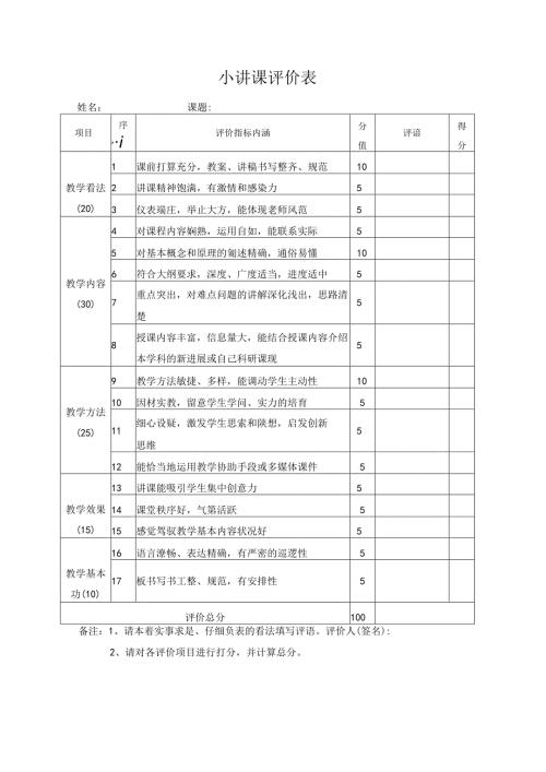 小讲课评价表.docx