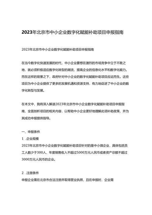 2023年北京市中小企业数字化赋能补助项目申报指南.docx