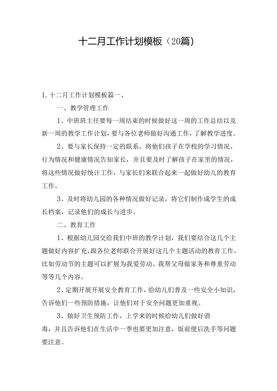 十二月工作计划模板（20篇）.docx_第1页