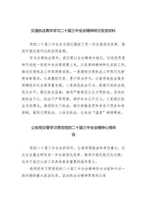 （9篇）交通执法青年学习二十届三中全会精神研讨发言材料范文.docx