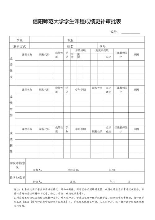 信阳师范大学学生课程成绩更补审批表（个人填写）.docx
