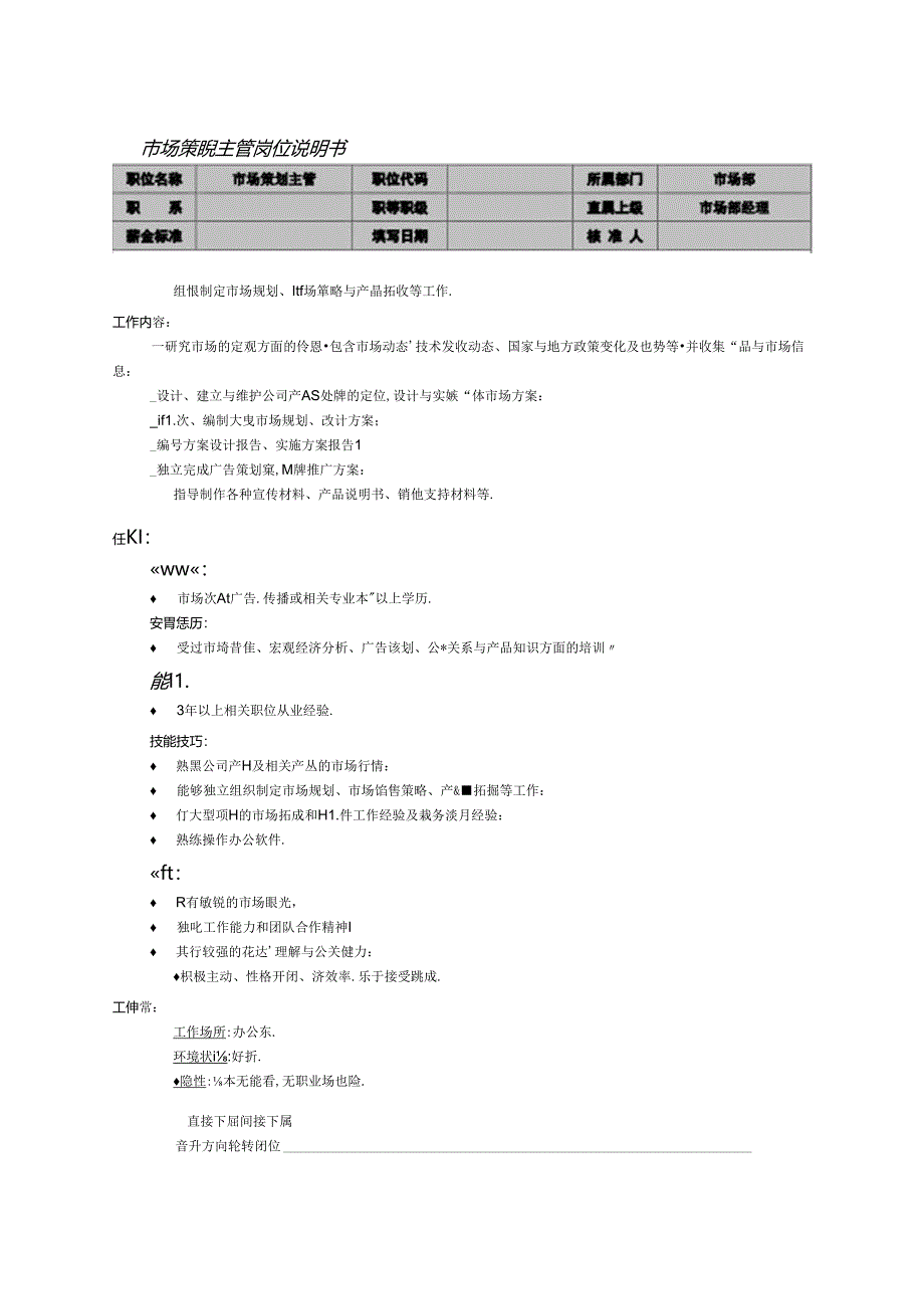 企业公司市场策划主管岗位说明书.docx_第1页