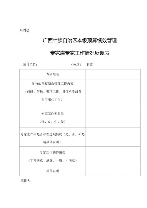 广西壮族自治区本级预算绩效管理专家库专家工作情况反馈表.docx