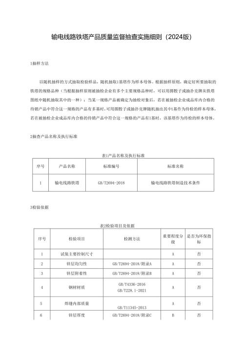 输电线路铁塔产品质量监督抽查实施细则.docx