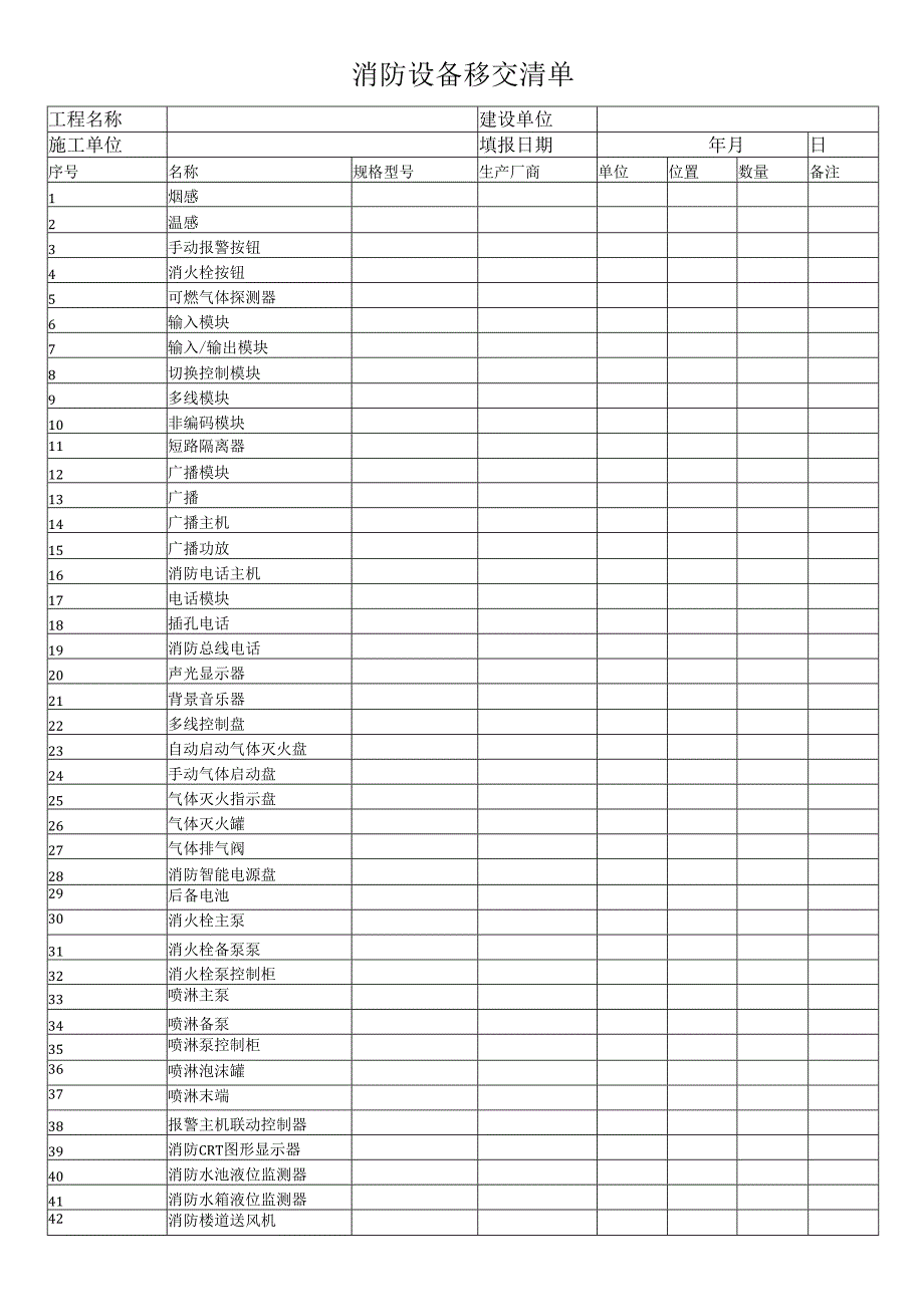 消防设备移交清单.docx_第1页