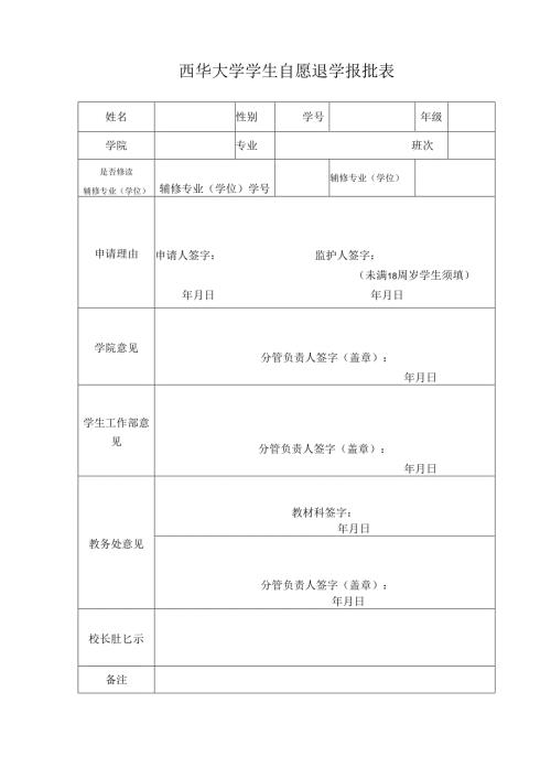 西华大学学生 自愿退学 报批表.docx