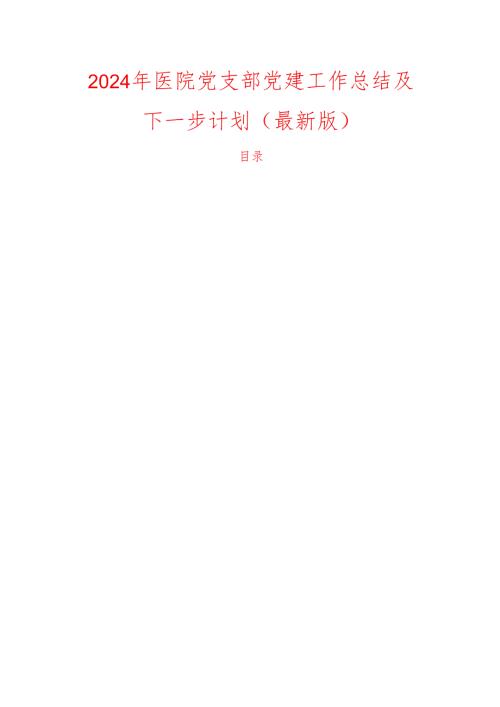 2024 年医院党支部党建工作总结及下一步计划.docx