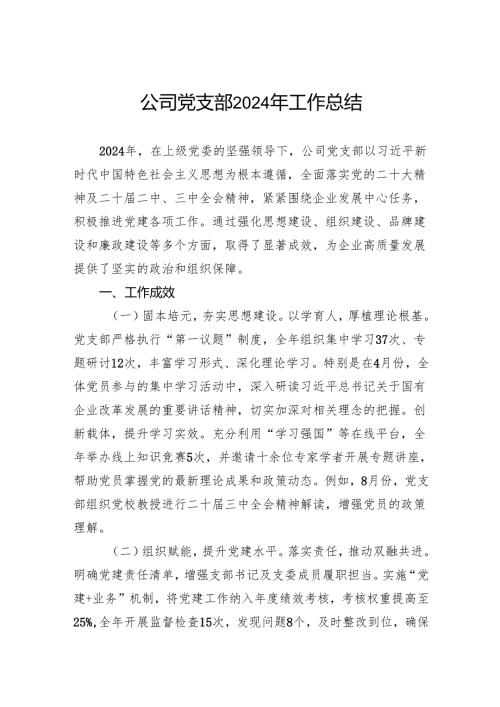 公司党支部2024年工作总结.docx
