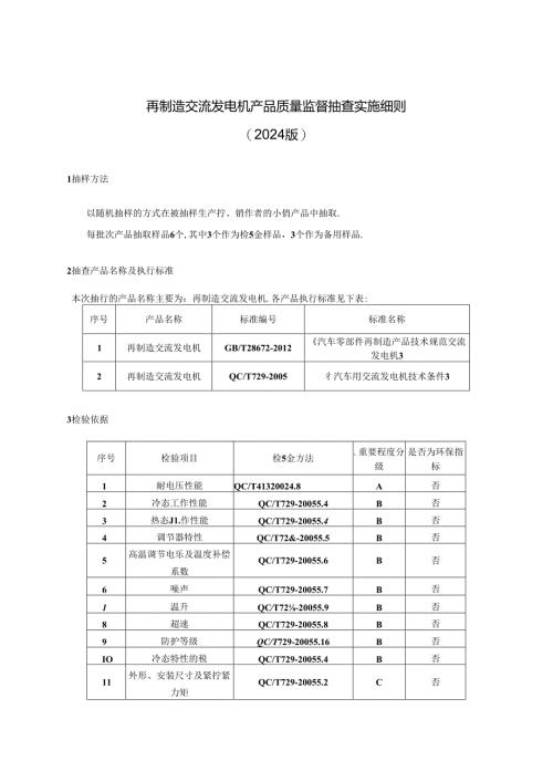 再制造交流发电机产品质量监督抽查实施细则.docx