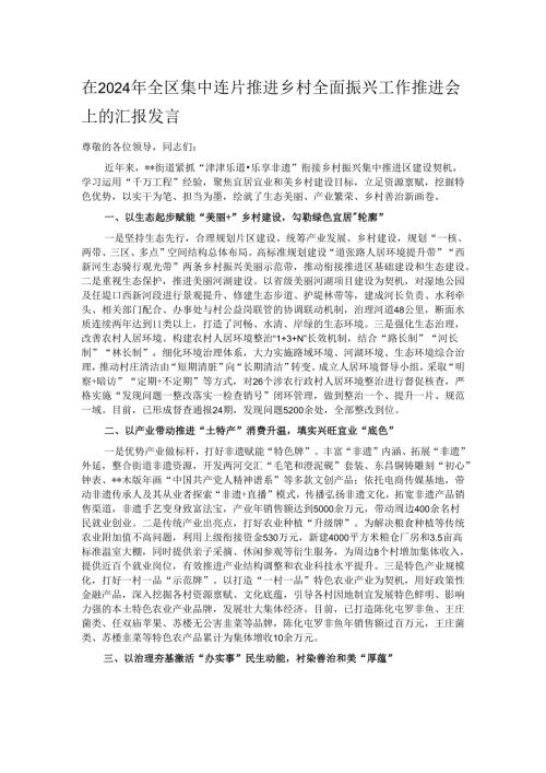 在2024年全区集中连片推进乡村全面振兴工作推进会上的汇报发言.docx