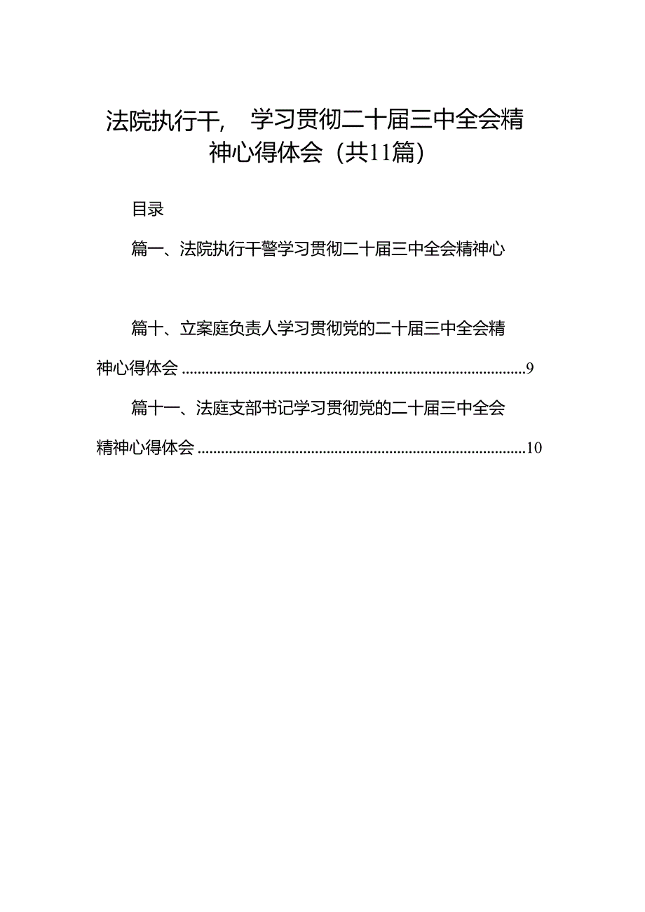 （11篇）法院执行干警学习贯彻二十届三中全会精神心得体会范文.docx_第1页