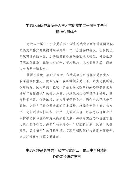 生态环境保护局负责人学习贯彻党的二十届三中全会精神心得体会四篇（详细版）.docx