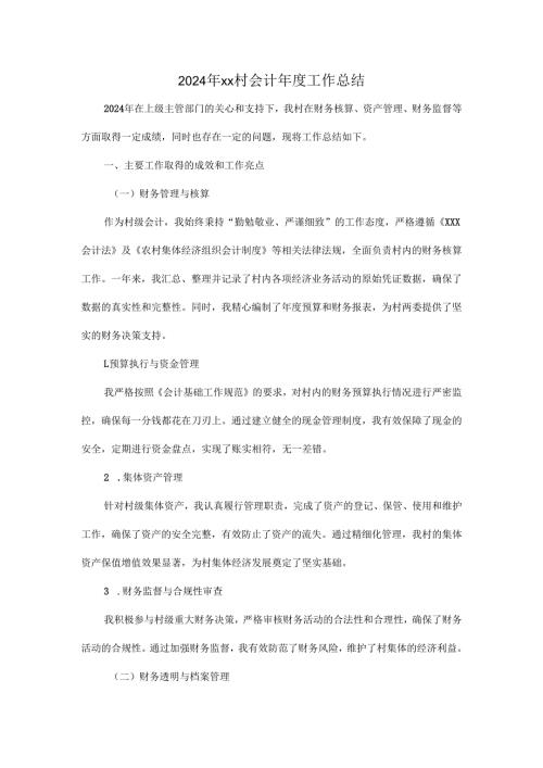 2024年xx村会计年度工作总结.docx