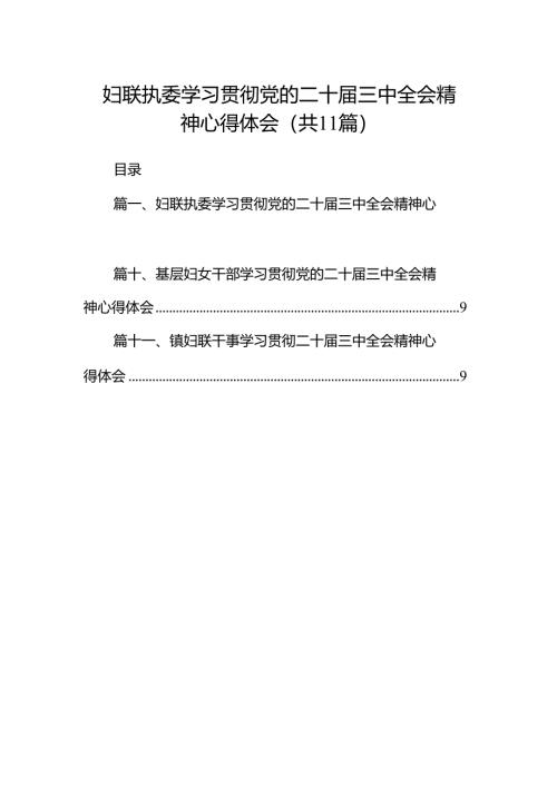 （11篇）妇联执委学习贯彻党的二十届三中全会精神心得体会（详细版）.docx
