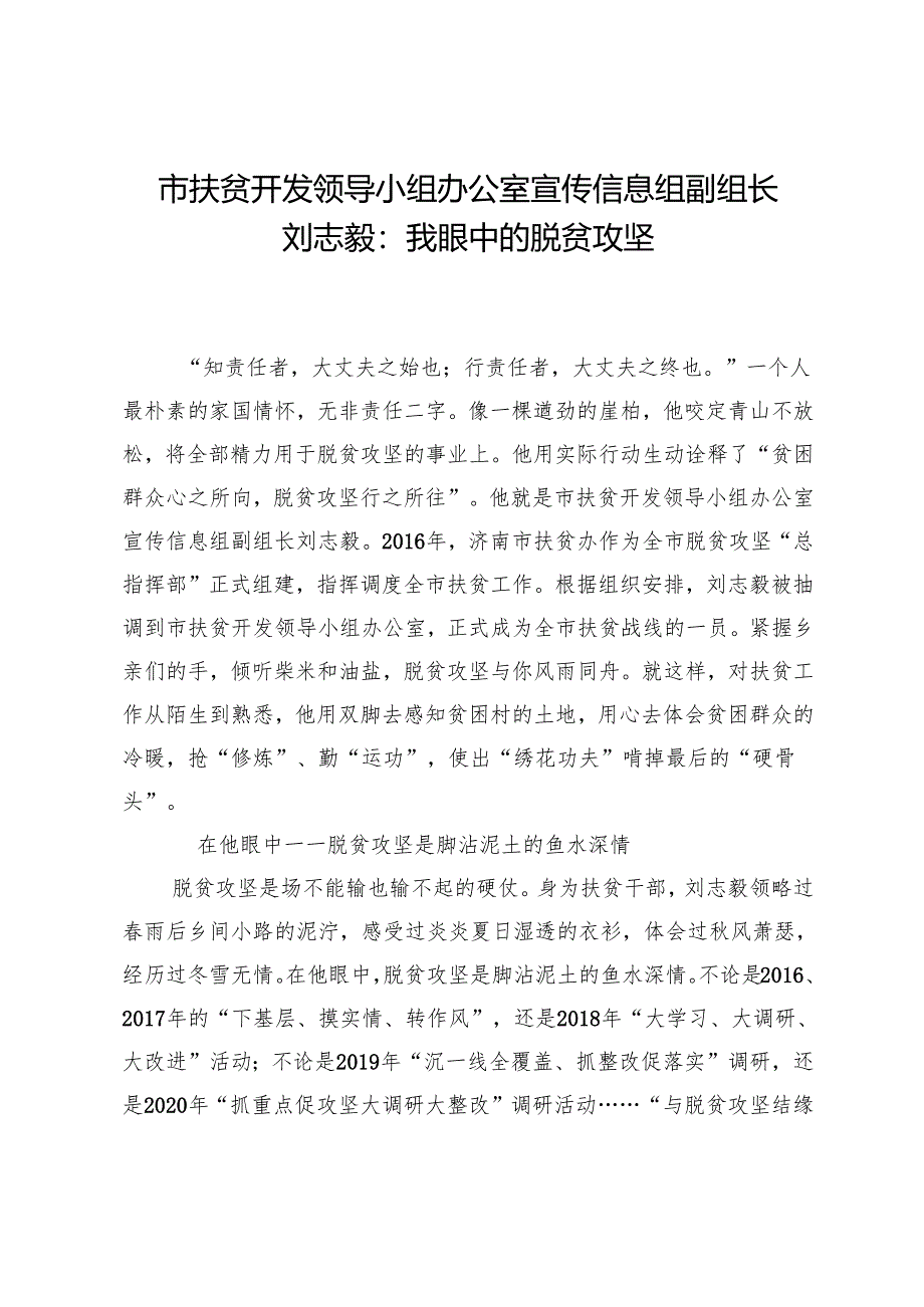 市扶贫开发领导小组办公室宣传信息组副组长刘志毅：我眼中的脱贫攻坚.docx_第1页