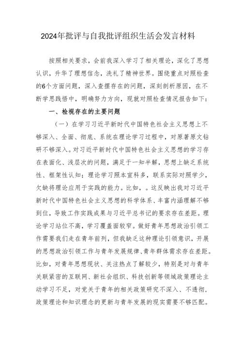 2024年党员干部批评与自我批评组织生活会发言材料 合计2份.docx