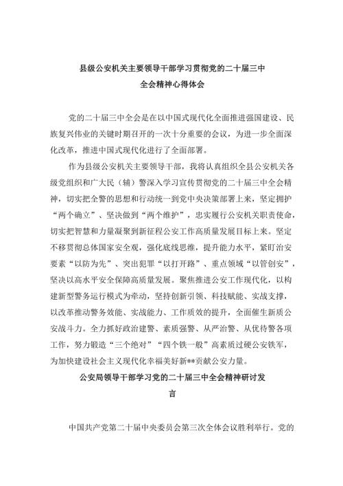 （11篇）县级公安机关主要领导干部学习贯彻党的二十届三中全会精神心得体会（详细版）.docx