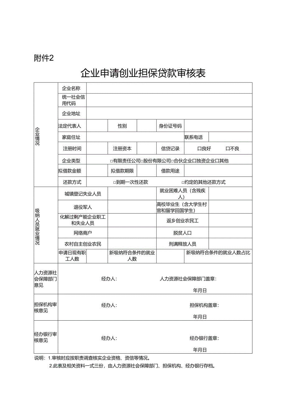 企业申请创业担保贷款审核表.docx_第1页