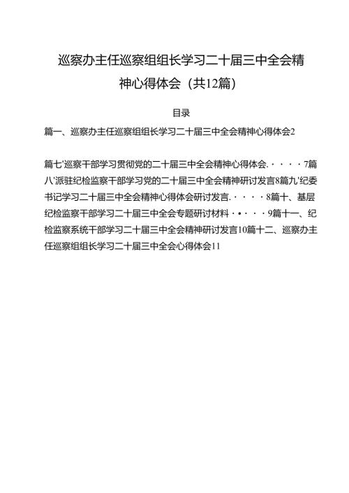 巡察办主任巡察组组长学习二十届三中全会精神心得体会（共12篇选择）.docx