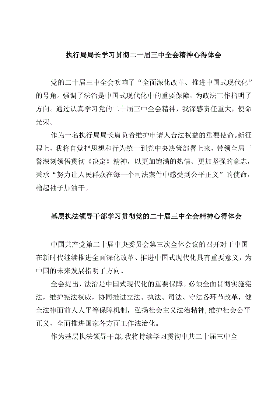 (四篇)执行局局长学习贯彻二十届三中全会精神心得体会（详细版）.docx_第1页