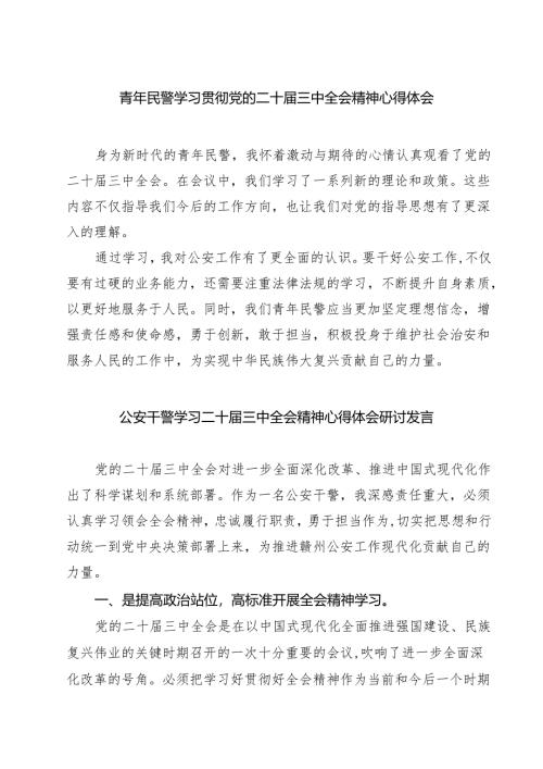 青年民警学习贯彻党的二十届三中全会精神心得体会7篇（最新版）.docx