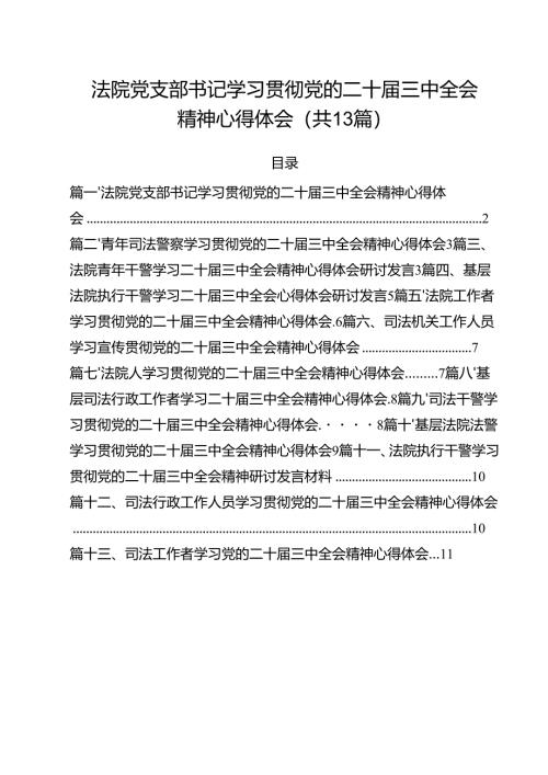 （13篇）法院党支部书记学习贯彻党的二十届三中全会精神心得体会范文.docx