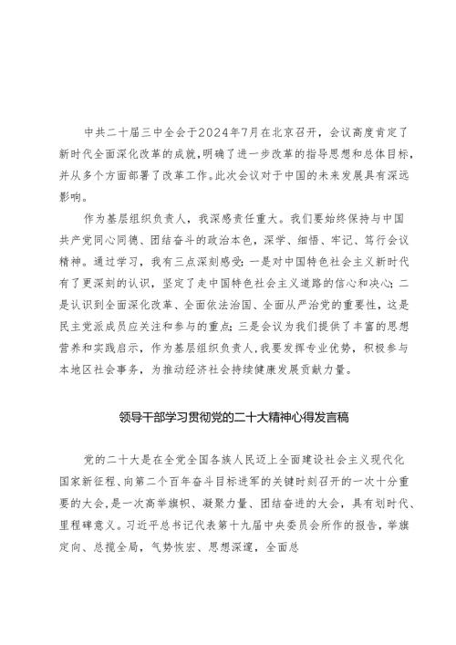 基层组织负责人学习二十届三中全会精神心得体会研讨发言(最新三篇).docx