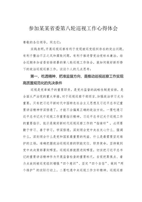 参加某某省委第八轮巡视工作心得体会.docx