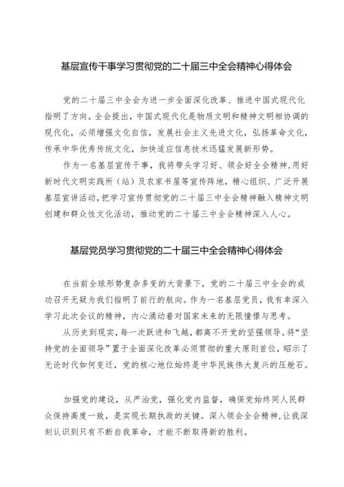 基层宣传干事学习贯彻党的二十届三中全会精神心得体会(最新三篇).docx