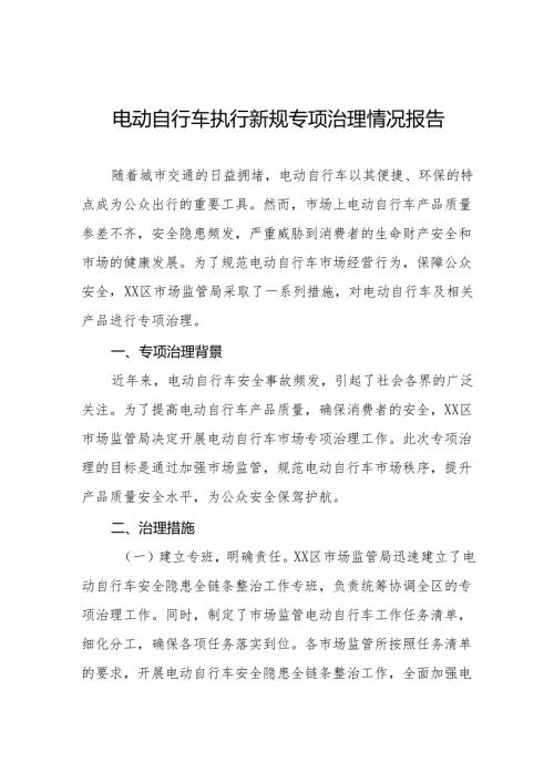 电动自行车执行新标准专项治理情况报告5篇.docx