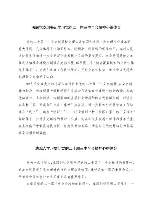 法庭党支部书记学习党的二十届三中全会精神心得体会7篇（精选版）.docx