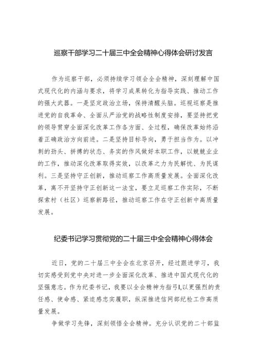 （9篇）巡察干部学习二十届三中全会精神心得体会研讨发言（详细版）.docx
