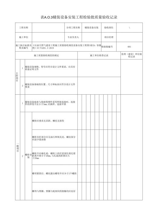 橇装设备安装工程检验批质量验收记录(石油化工).docx