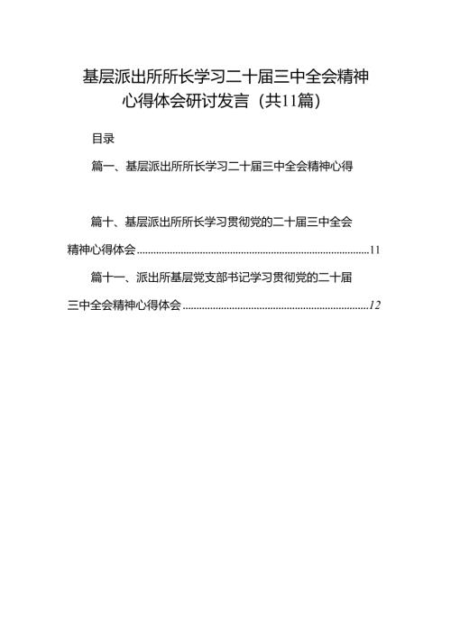 （11篇）基层派出所所长学习二十届三中全会精神心得体会研讨发言（详细版）.docx