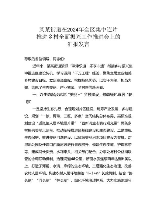 某某街道在2024年全区集中连片推进乡村全面振兴工作推进会上的汇报发言.docx