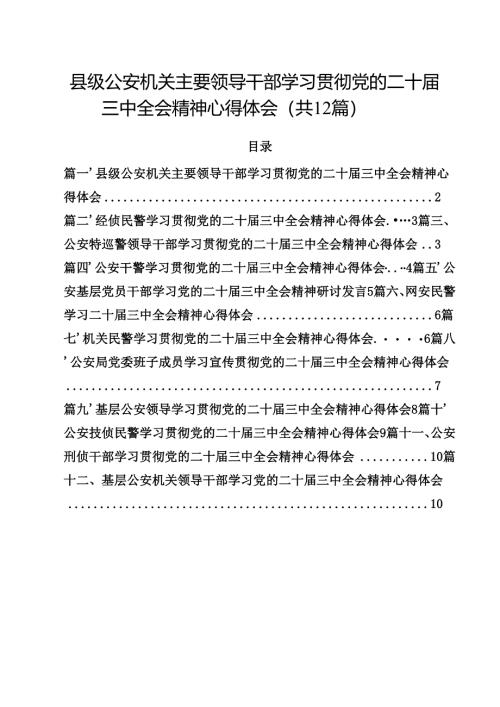 县级公安机关主要领导干部学习贯彻党的二十届三中全会精神心得体会（共12篇）.docx