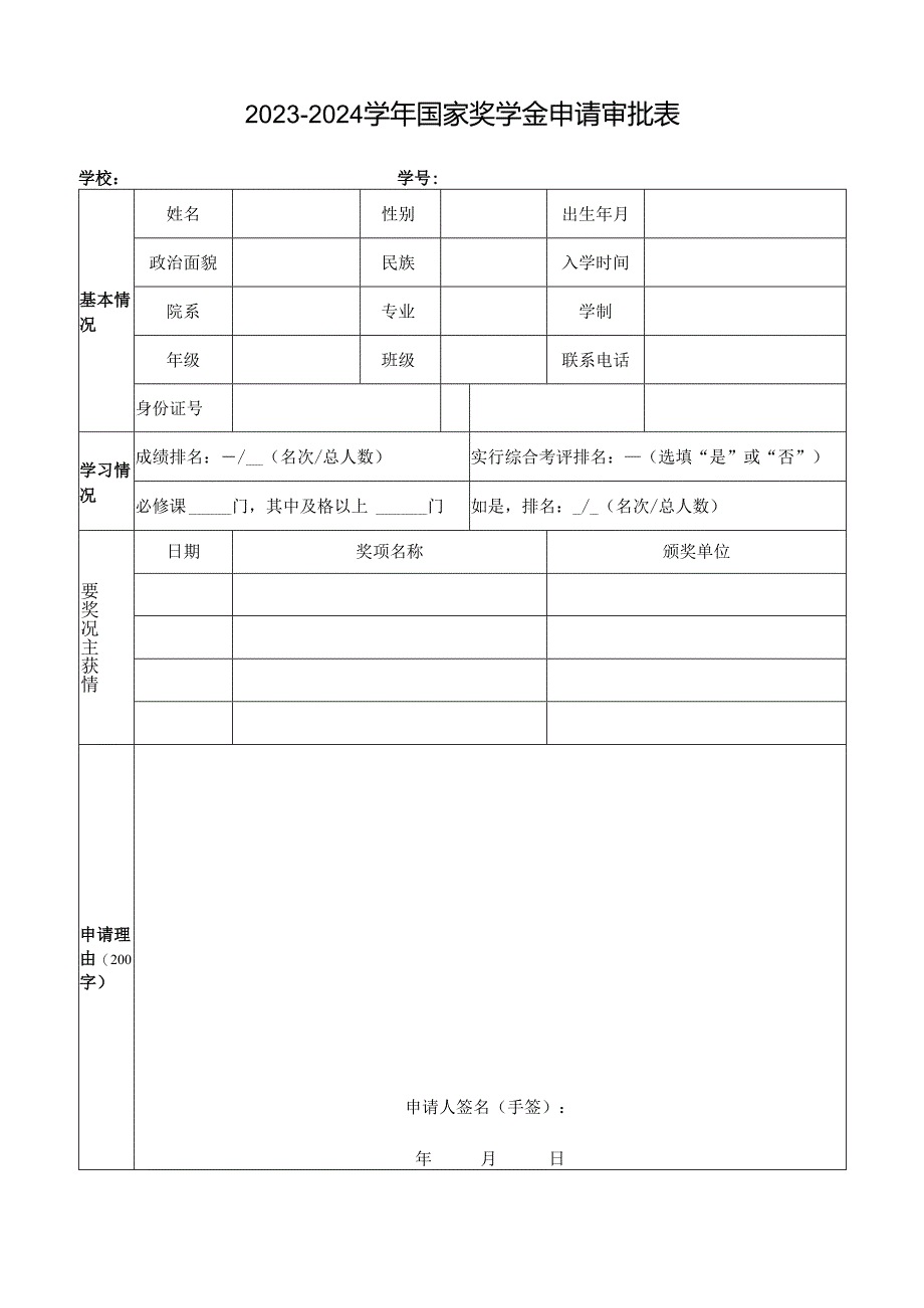 学年国家奖学金申请审批表.docx_第1页