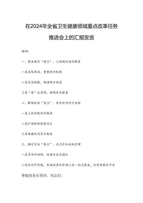 在2024年全省卫生健康领域重点改革任务推进会上的汇报发言.docx