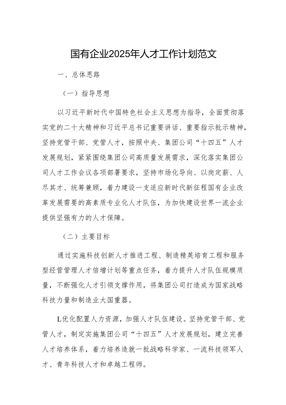 国有企业2025年人才工作计划范文.docx_第1页