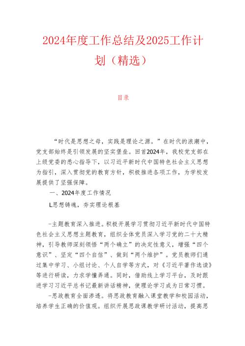 2024年度党支部工作总结及2025工作计划（精选）.docx