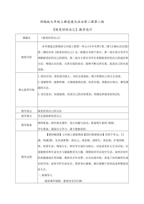 全国赛课一等奖统编版七年级道德与法治上册（人教2024年）《做更好对自己》教学设计.docx