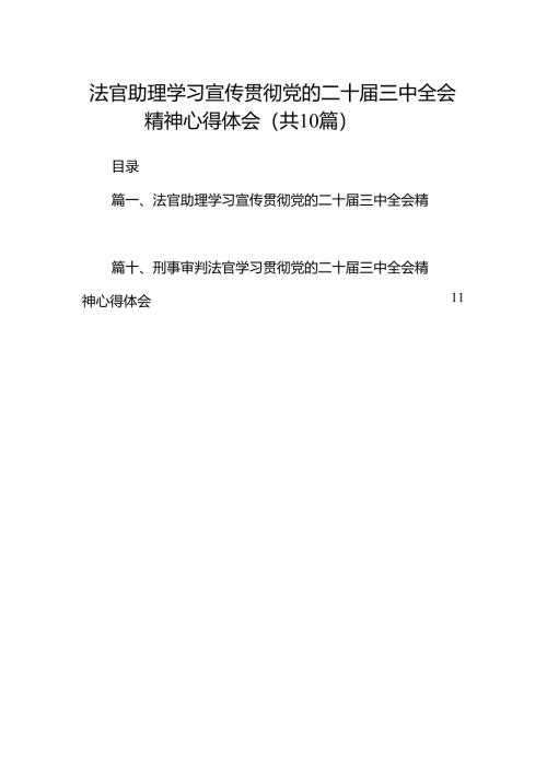 （10篇）法官助理学习宣传贯彻党的二十届三中全会精神心得体会范文.docx