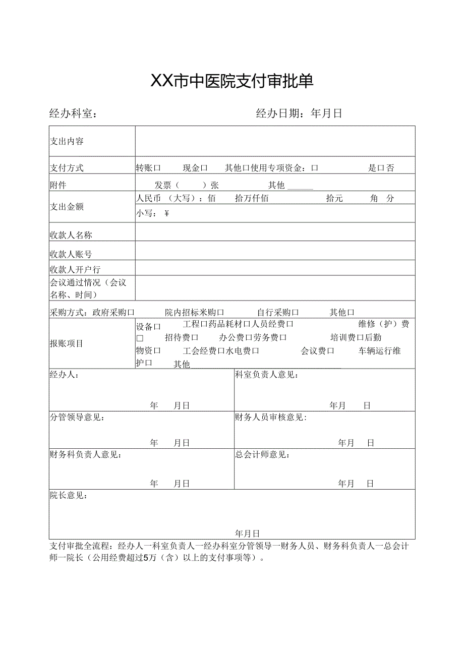 XX市中医院支付审批单（2024年）.docx_第1页