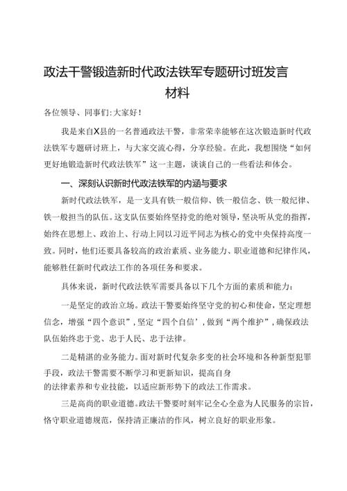 2025年政法干警锻造新时代政法铁军专题研讨班发言材料1.docx
