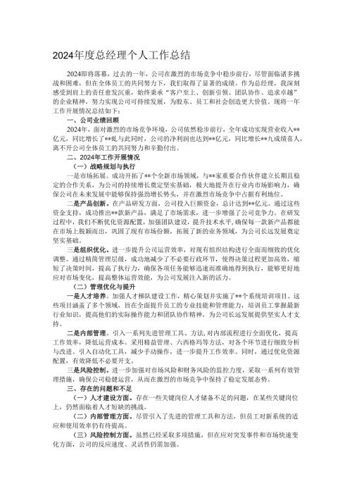 2024年度总经理个人工作总结.docx